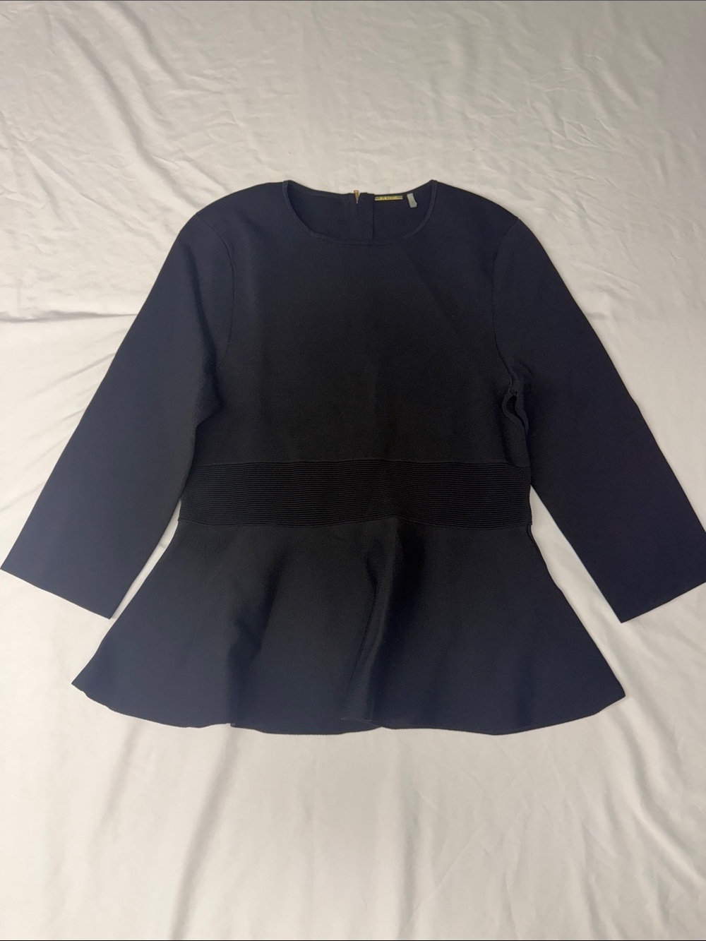 Elie Tahari Black Knit Top with Gold Nameplate